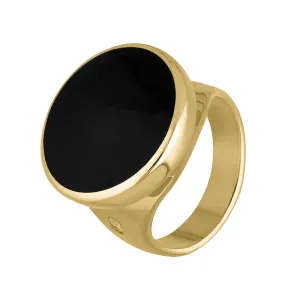18ct Yellow Gold Whitby Jet King's Coronation Hallmark Small Round Ring D