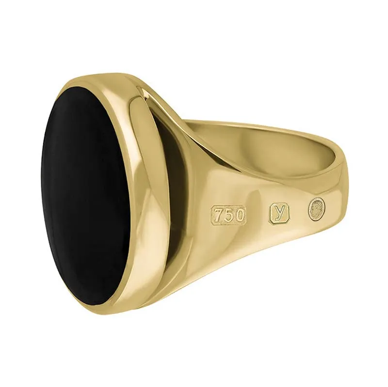 18ct Yellow Gold Whitby Jet King's Coronation Hallmark Small Round Ring D