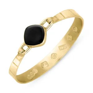 18ct Yellow Gold Whitby Jet King's Coronation Hallmark Wide Cushion Bangle D