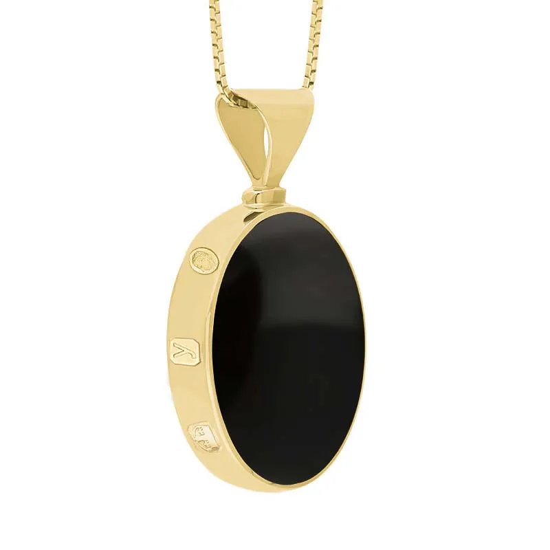 18ct Yellow Gold Whitby Jet Lapis King's Coronation Hallmark Double Sided Oval Necklace D