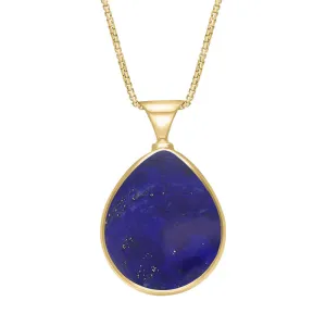 18ct Yellow Gold Whitby Jet Lapis King's Coronation Hallmark Double Sided Pear-shaped Necklace D