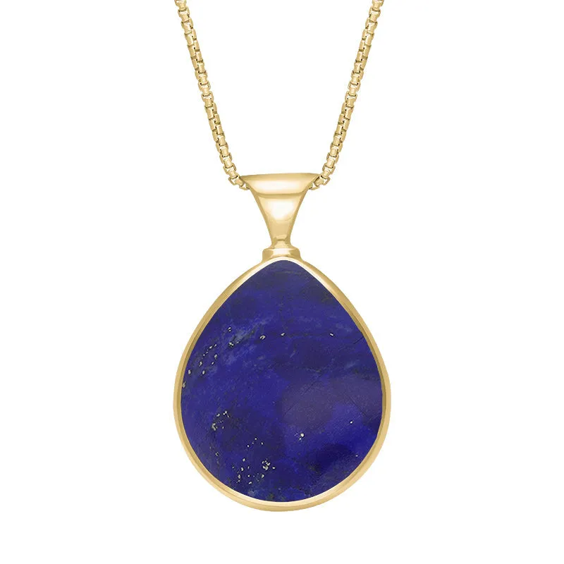 18ct Yellow Gold Whitby Jet Lapis King's Coronation Hallmark Double Sided Pear-shaped Necklace D