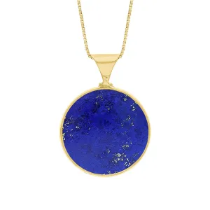 18ct Yellow Gold Whitby Jet Lapis King's Coronation Hallmark Double Sided Round Necklace D