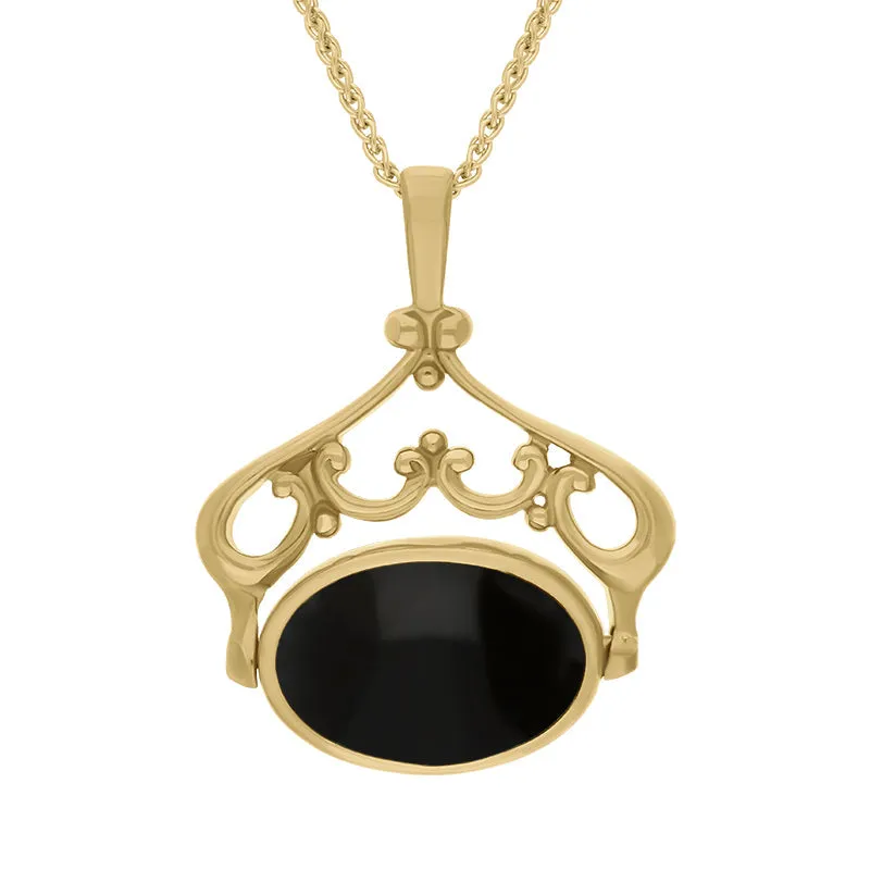 18ct Yellow Gold Whitby Jet Lapis Lazuli Double Sided Oval Swivel Fob Necklace
