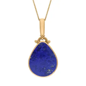18ct Yellow Gold Whitby Jet Lapis Lazuli Double Sided Pear Fob Necklace
