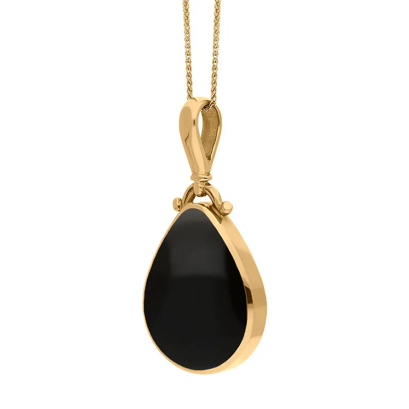 18ct Yellow Gold Whitby Jet Lapis Lazuli Double Sided Pear Fob Necklace