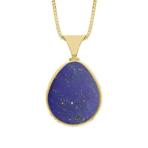 18ct Yellow Gold Whitby Jet Lapis Lazuli Hallmark Double Sided Pear-shaped Necklace