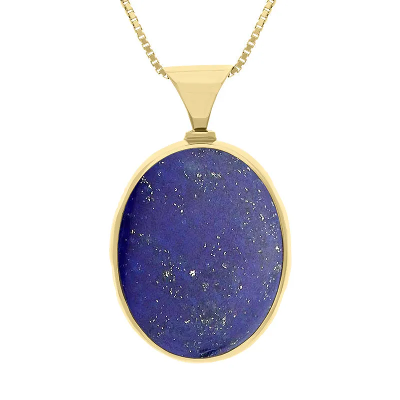 18ct Yellow Gold Whitby Jet Lapis Lazuli Queens Jubilee Hallmark Double Sided Oval Necklace D