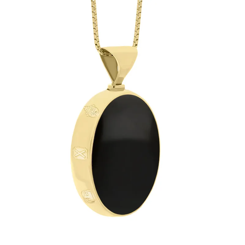 18ct Yellow Gold Whitby Jet Lapis Lazuli Queens Jubilee Hallmark Double Sided Oval Necklace D