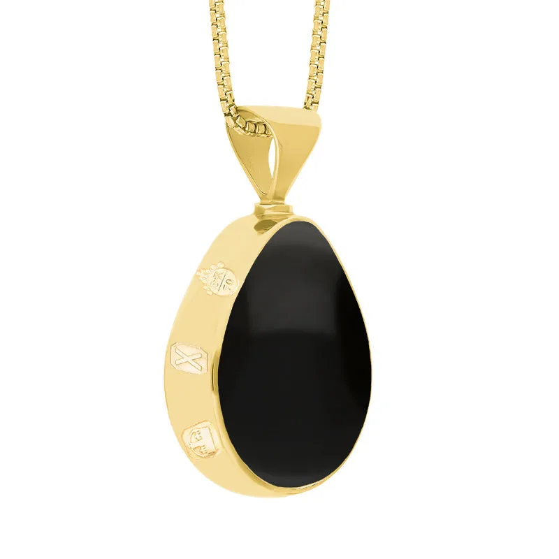 18ct Yellow Gold Whitby Jet Lapis Lazuli Queens Jubilee Hallmark Double Sided Pear-shaped Necklace D