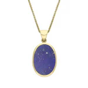 18ct Yellow Gold Whitby Jet Lapis Lazuli Small Double Sided Fob Necklace