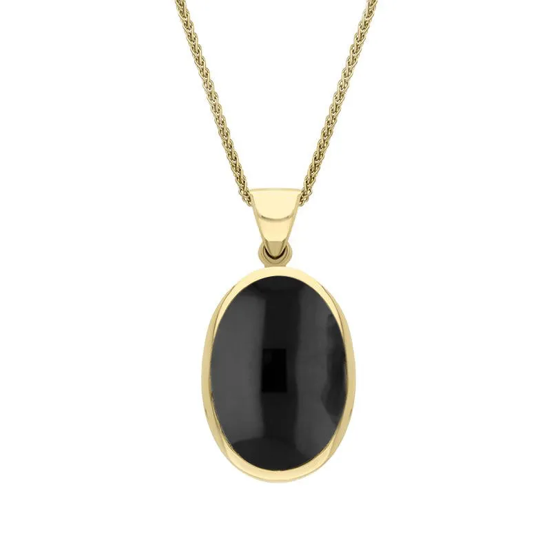 18ct Yellow Gold Whitby Jet Lapis Lazuli Small Double Sided Fob Necklace
