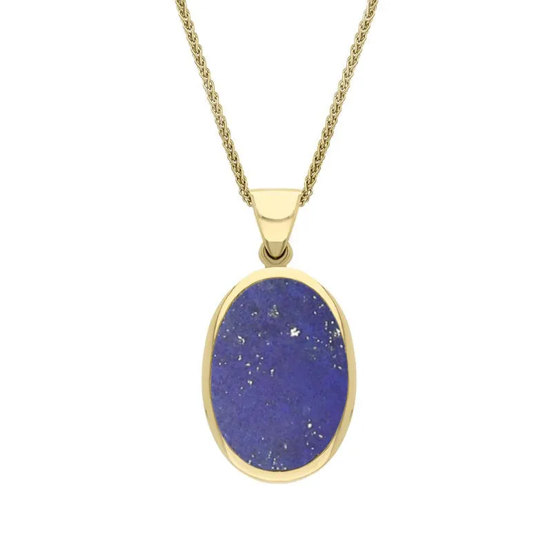 18ct Yellow Gold Whitby Jet Lapis Lazuli Small Double Sided Fob Necklace