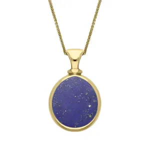 18ct Yellow Gold Whitby Jet Lapis Lazuli Small Double Sided Pear Fob Necklace