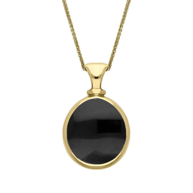18ct Yellow Gold Whitby Jet Lapis Lazuli Small Double Sided Pear Fob Necklace