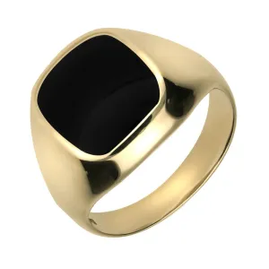 18ct Yellow Gold Whitby Jet Large Cushion Signet Ring