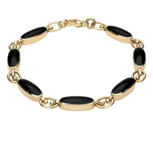 18ct Yellow Gold Whitby Jet Long Oval Bracelet