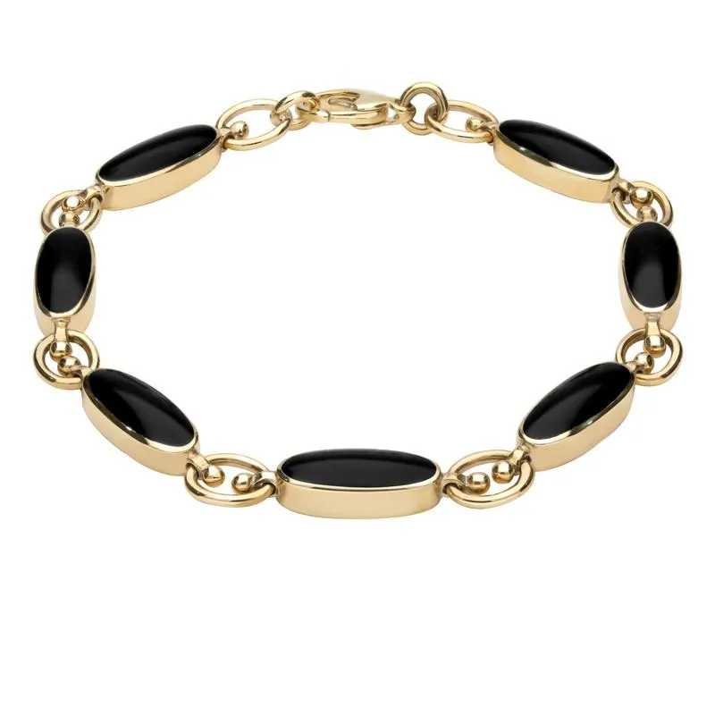 18ct Yellow Gold Whitby Jet Long Oval Bracelet