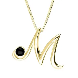 18ct Yellow Gold Whitby Jet Love Letters Initial M Necklace