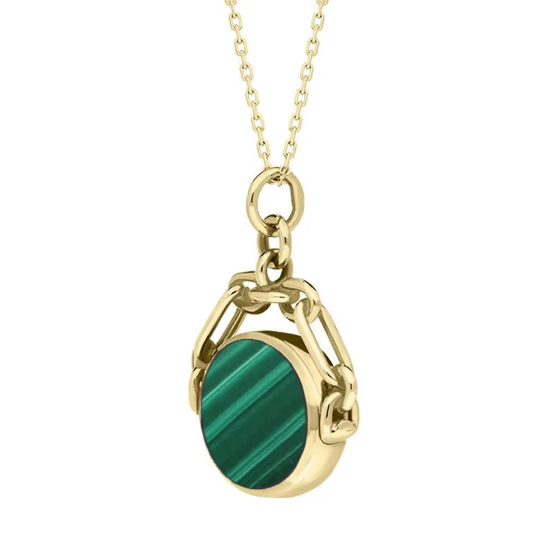 18ct Yellow Gold Whitby Jet Malachite Double Sided Swivel Fob Necklace