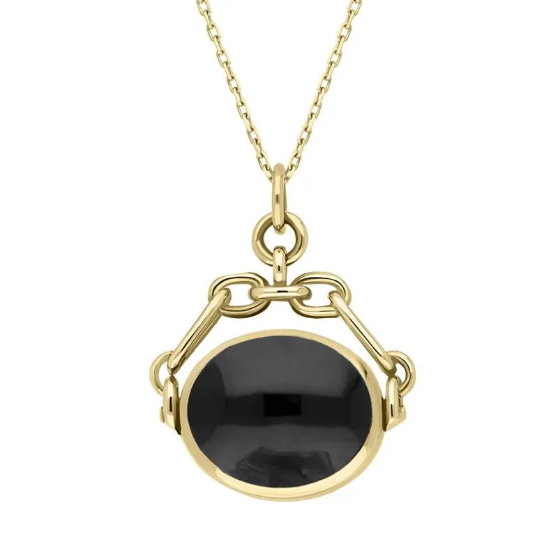 18ct Yellow Gold Whitby Jet Malachite Double Sided Swivel Fob Necklace