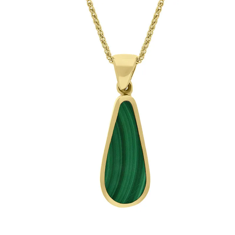 18ct Yellow Gold Whitby Jet Malachite Small Double Sided Pear Cut Fob Necklace