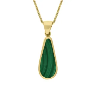 18ct Yellow Gold Whitby Jet Malachite Small Double Sided Pear Cut Fob Necklace