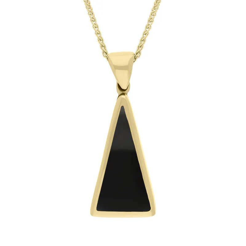 18ct Yellow Gold Whitby Jet Mother Of Pearl Double Sided Triangular Fob Necklace