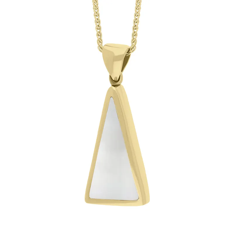 18ct Yellow Gold Whitby Jet Mother Of Pearl Double Sided Triangular Fob Necklace