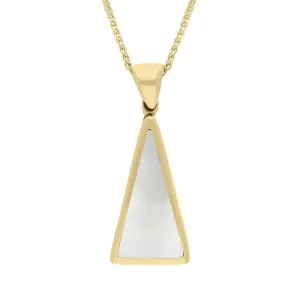 18ct Yellow Gold Whitby Jet Mother Of Pearl Double Sided Triangular Fob Necklace