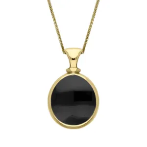 18ct Yellow Gold Whitby Jet Mother Of Pearl Small Double Sided Pear Fob Necklace