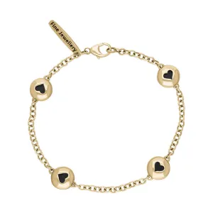 18ct Yellow Gold Whitby Jet Oval Heart Detail Four Stone Bracelet