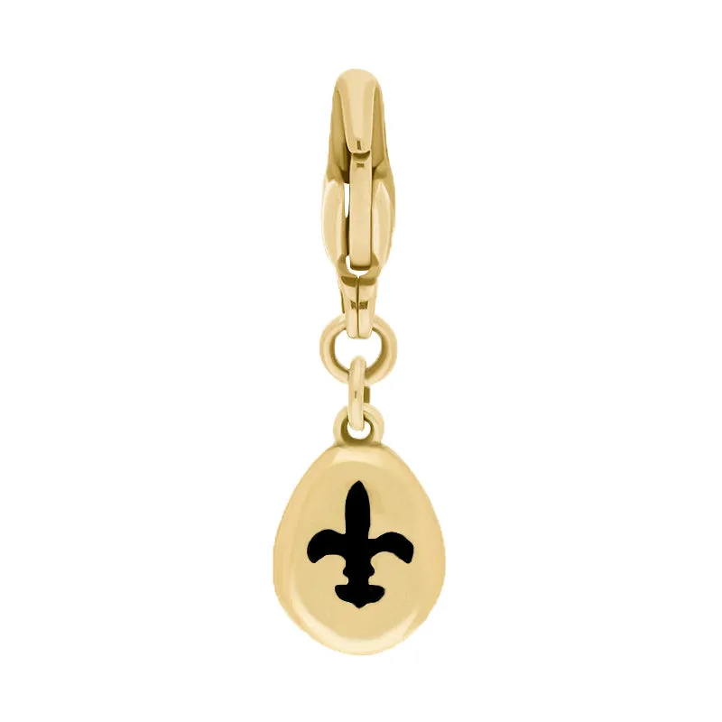 18ct Yellow Gold Whitby Jet Pear Shaped Fleur De Lis Clip Charm
