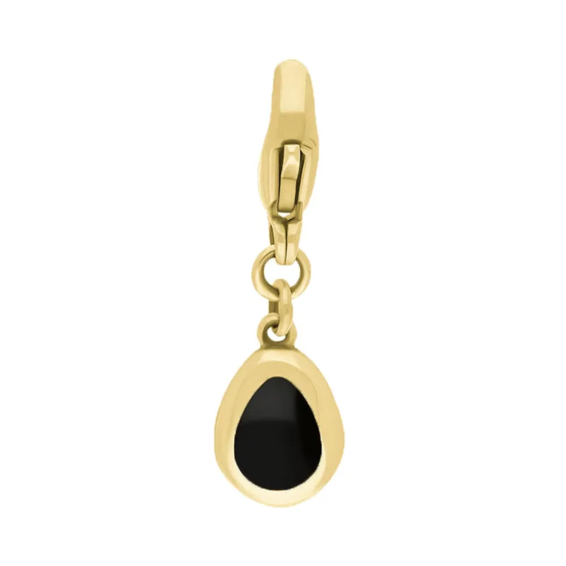 18ct Yellow Gold Whitby Jet Pear Shaped Fleur De Lis Clip Charm