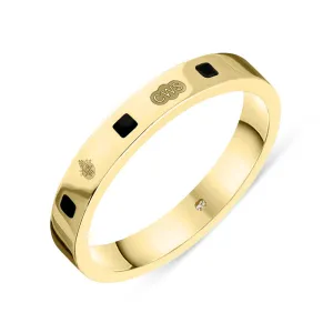 18ct Yellow Gold Whitby Jet Queen's Jubilee Hallmark Princess Cut 3mm Ring D