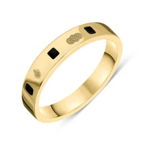 18ct Yellow Gold Whitby Jet Queen's Jubilee Hallmark Princess Cut 4mm Ring D