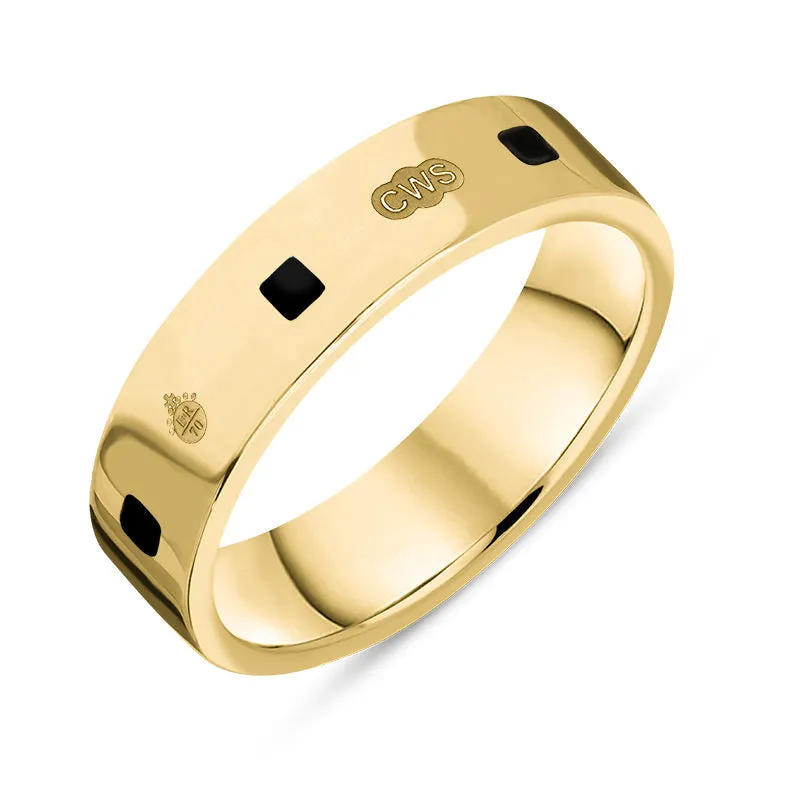 18ct Yellow Gold Whitby Jet Queen's Jubilee Hallmark Princess Cut 5mm Ring D