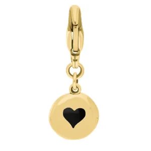 18ct Yellow Gold Whitby Jet Round Shaped Heart Clip Charm