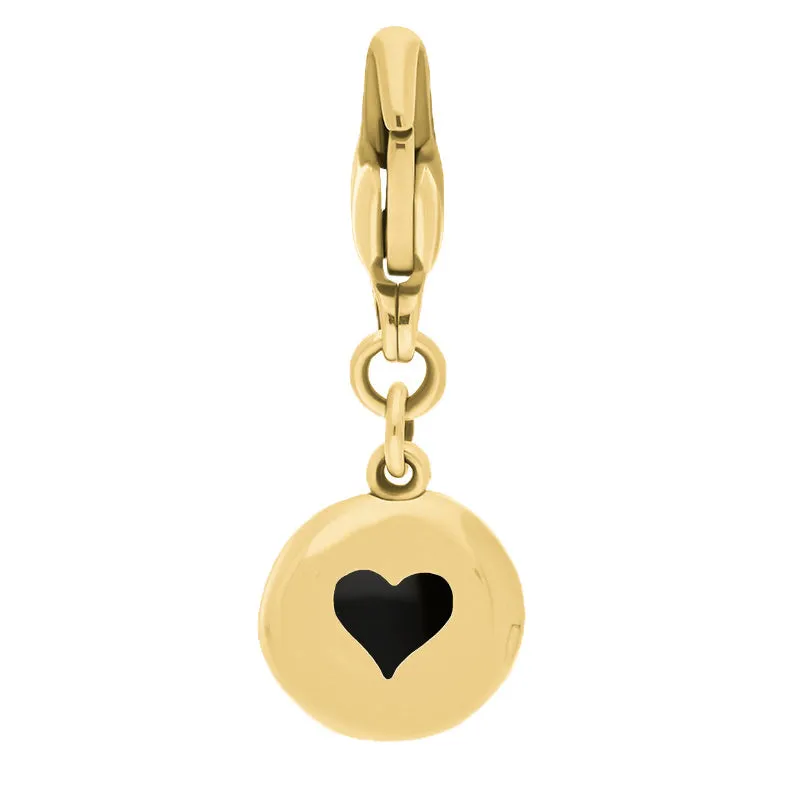 18ct Yellow Gold Whitby Jet Round Shaped Heart Clip Charm