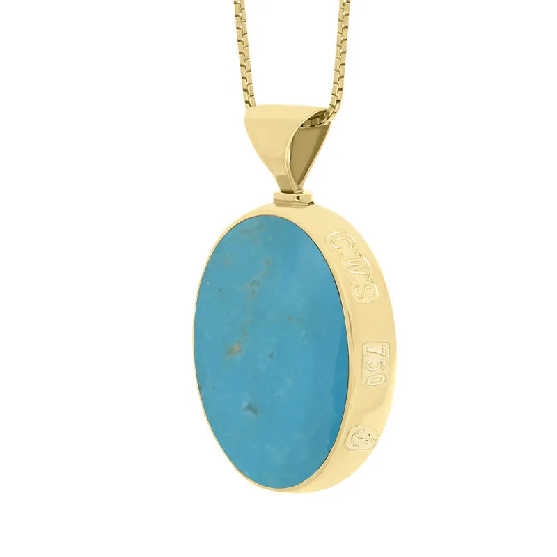 18ct Yellow Gold Whitby Jet Turquoise King's Coronation Hallmark Double Sided Oval Necklace D