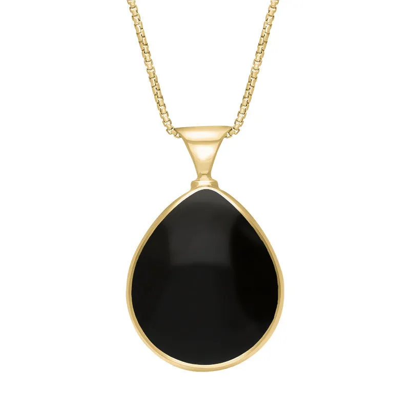 18ct Yellow Gold Whitby Jet Turquoise King's Coronation Hallmark Double Sided Pear-shaped Necklace D