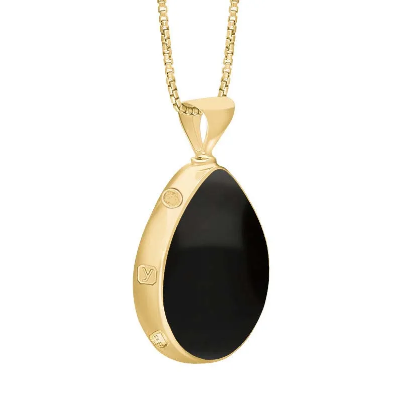 18ct Yellow Gold Whitby Jet Turquoise King's Coronation Hallmark Double Sided Pear-shaped Necklace D