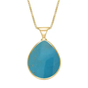 18ct Yellow Gold Whitby Jet Turquoise King's Coronation Hallmark Double Sided Pear-shaped Necklace D