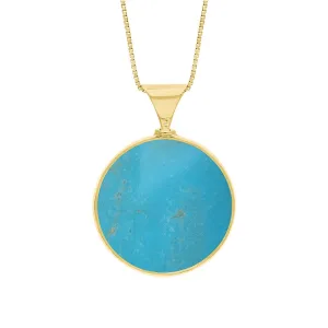 18ct Yellow Gold Whitby Jet Turquoise King's Coronation Hallmark Double Sided Round Necklace D