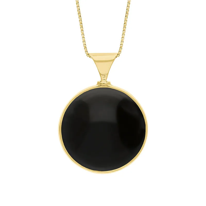 18ct Yellow Gold Whitby Jet Turquoise King's Coronation Hallmark Double Sided Round Necklace D