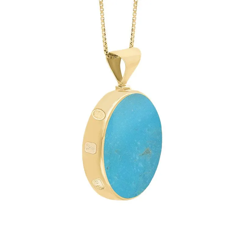 18ct Yellow Gold Whitby Jet Turquoise King's Coronation Hallmark Double Sided Round Necklace D