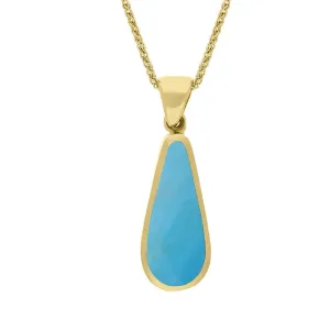 18ct Yellow Gold Whitby Jet Turquoise Small Double Sided Pear Cut Fob Necklace