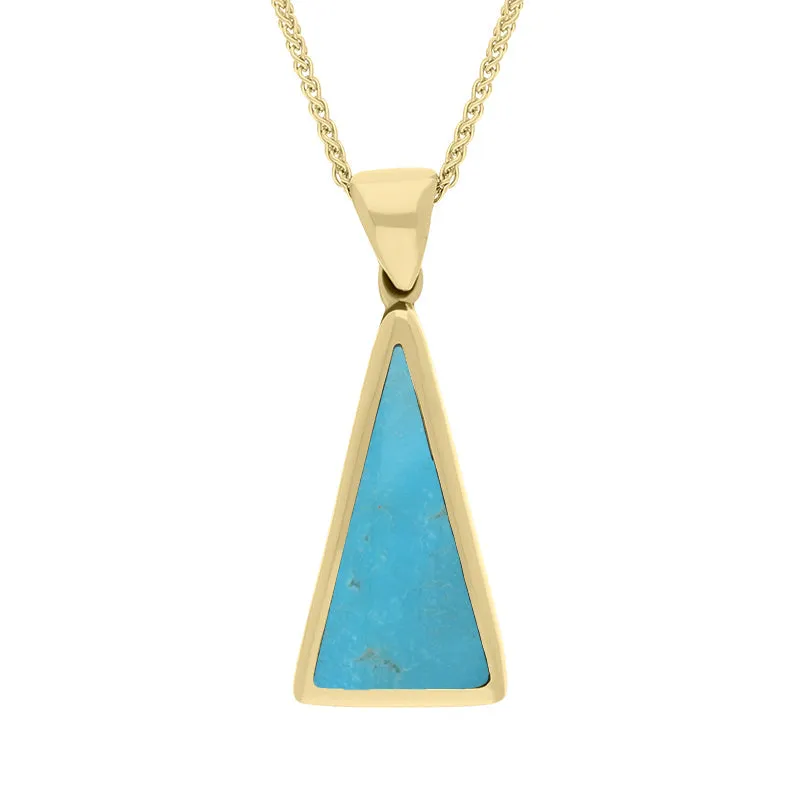 18ct Yellow Gold Whitby Jet Turquoise Small Double Sided Triangular Fob Necklace