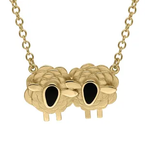 18ct Yellow Gold Whitby Jet Two Large Sheep Necklace