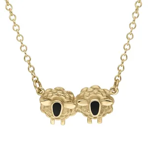 18ct Yellow Gold Whitby Jet Two Sheep Necklace
